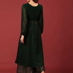 Poshak Hub Women Green Georgette Foil Print A-Line Kurta with palazzo