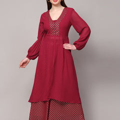 Poshak Hub Women Pink Georgette Foil Print A-Line Kurta with palazzo