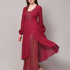 Poshak Hub Women Pink Georgette Foil Print A-Line Kurta with palazzo