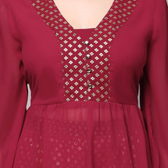 Poshak Hub Women Pink Georgette Foil Print A-Line Kurta with palazzo