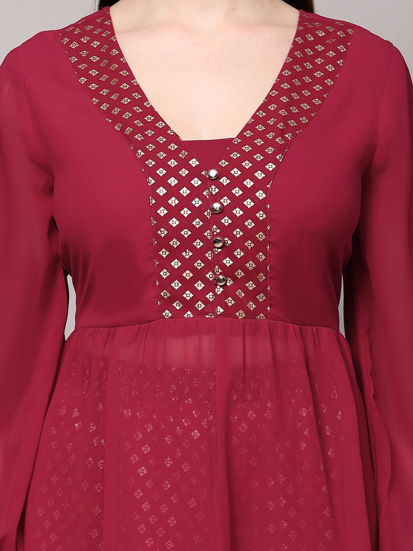 Poshak Hub Women Pink Georgette Foil Print A-Line Kurta with palazzo