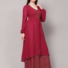 Poshak Hub Women Pink Georgette Foil Print A-Line Kurta with palazzo