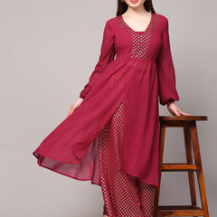 Poshak Hub Women Pink Georgette Foil Print A-Line Kurta with palazzo