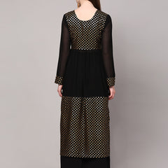 Poshak Hub Women Black Georgette Foil Print A-Line Kurta with palazzo