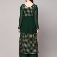 Poshak Hub Women Green Georgette Foil Print A-Line Kurta with palazzo