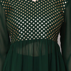 Poshak Hub Women Green Georgette Foil Print A-Line Kurta with palazzo