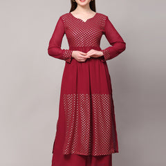 Poshak Hub Women Green Georgette Foil Print A-Line Kurta with palazzo
