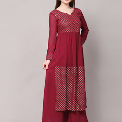Poshak Hub Women Green Georgette Foil Print A-Line Kurta with palazzo