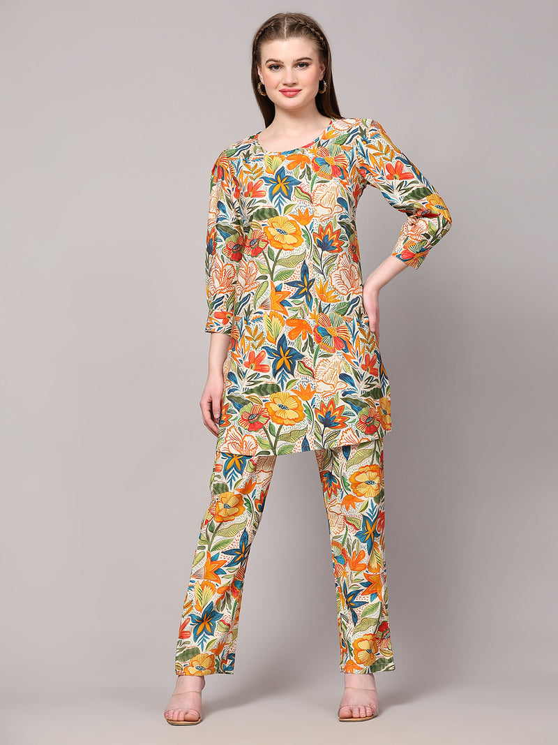 Poshak Hub Women Multicolor Modal Muslin Foil Print Cord Set