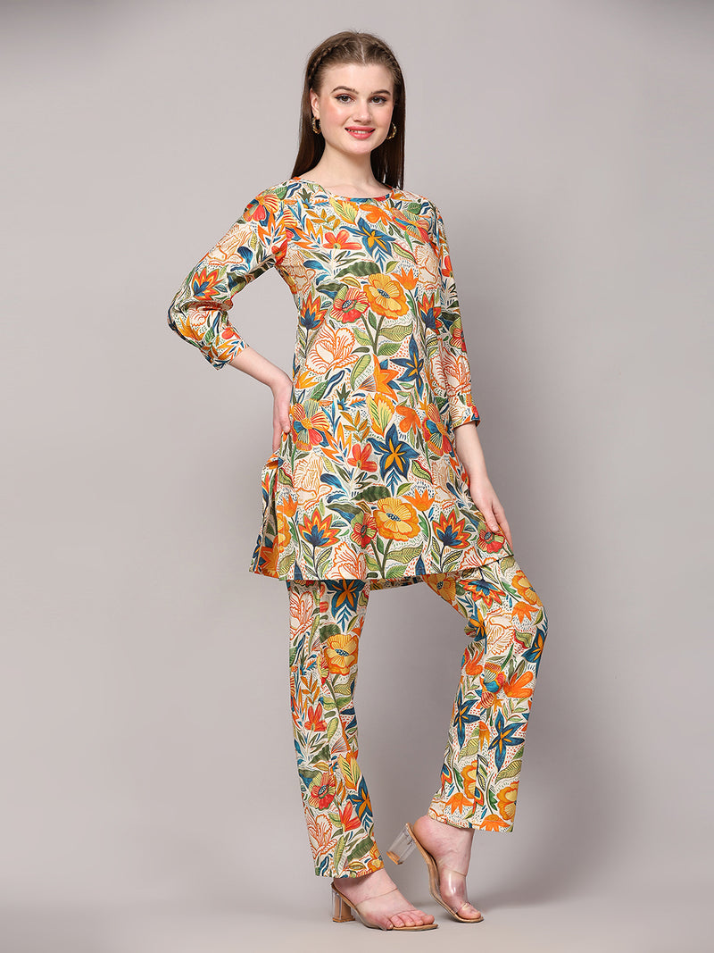 Poshak Hub Women Multicolor Modal Muslin Foil Print Cord Set