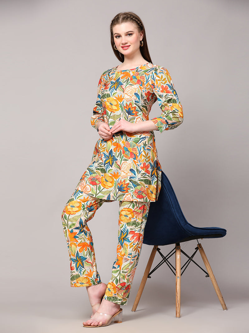 Poshak Hub Women Multicolor Modal Muslin Foil Print Cord Set