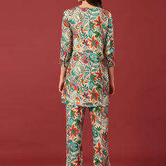 Poshak Hub Women Turquoise Blue Modal Muslin Foil Print Cord Set