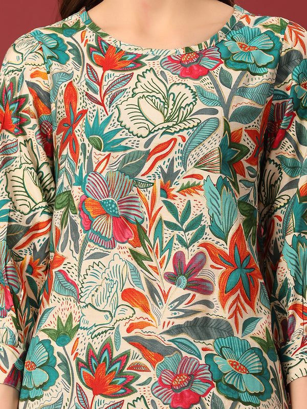 Poshak Hub Women Turquoise Blue Modal Muslin Foil Print Cord Set