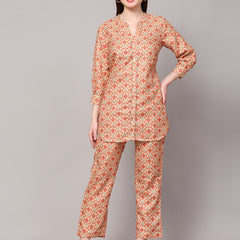 Poshak Hub Women Yellow Cotton Print Cord Set