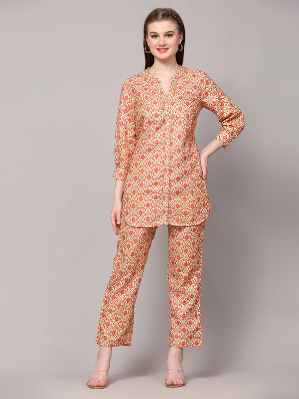 Poshak Hub Women Yellow Cotton Print Cord Set