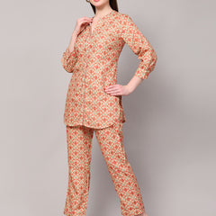 Poshak Hub Women Yellow Cotton Print Cord Set