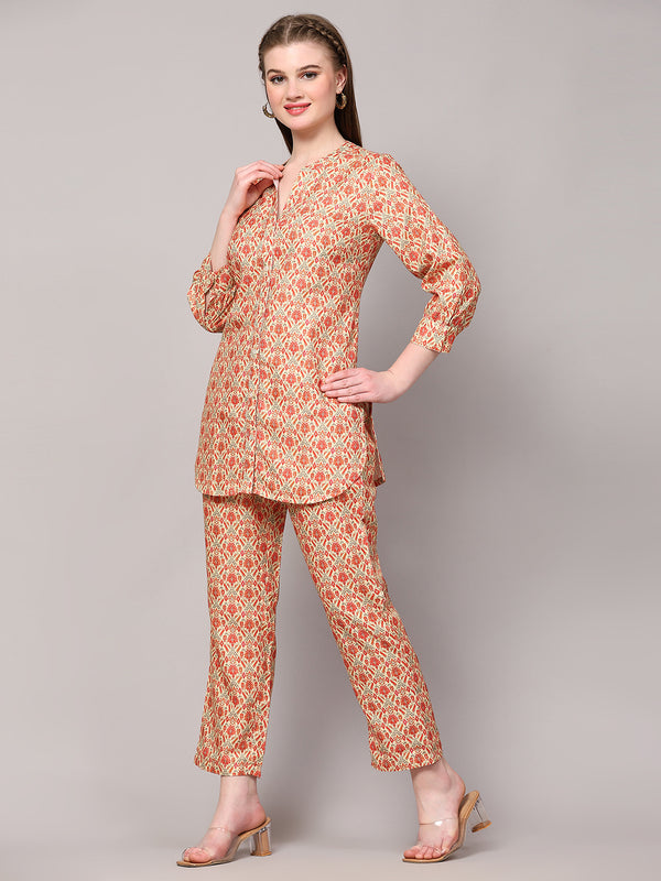 Poshak Hub Women Yellow Cotton Print Cord Set