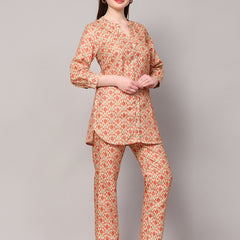 Poshak Hub Women Yellow Cotton Print Cord Set
