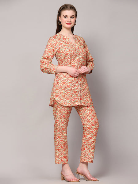 Poshak Hub Women Yellow Cotton Print Co-ord Set