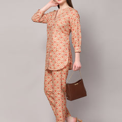 Poshak Hub Women Yellow Cotton Print Cord Set