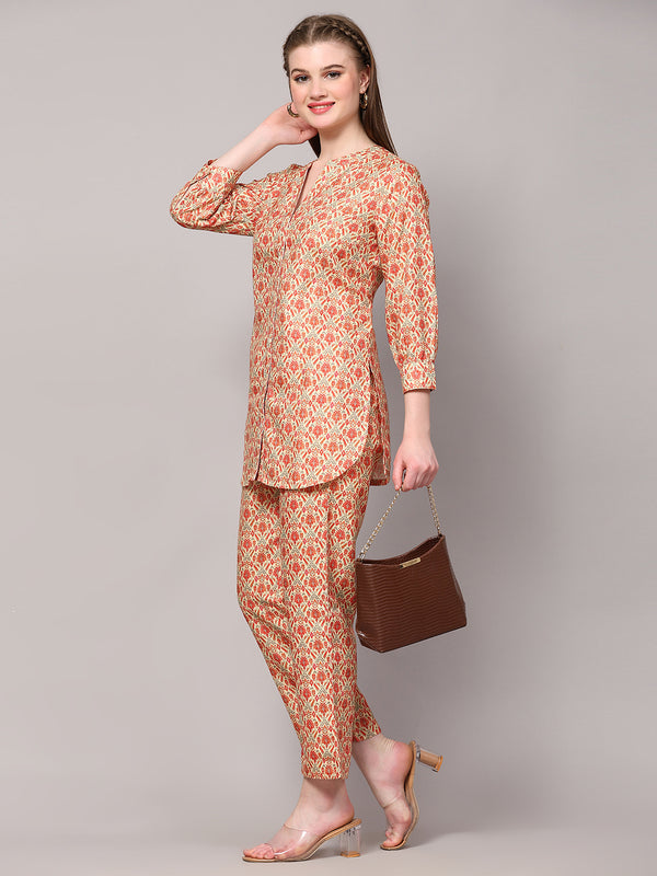 Poshak Hub Women Yellow Cotton Print Co-ord Set