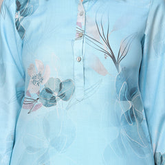 Poshak Hub Women Blue Linen Digital Print Cord Set