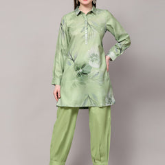 Poshak Hub Women Green Linen Digital Print Cord Set
