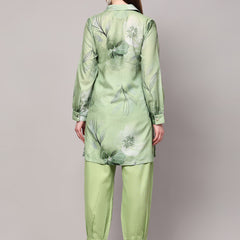 Poshak Hub Women Green Linen Digital Print Cord Set