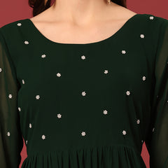 Poshak Hub Women Dark Green Georgette Embroidery Tiered Anarkali Kurta