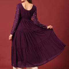 Poshak Hub Women Purple Georgette Embroidery Tiered Anarkali Kurta