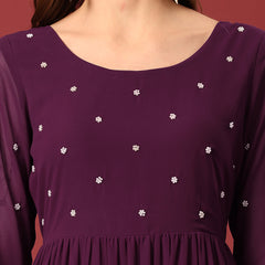 Poshak Hub Women Purple Georgette Embroidery Tiered Anarkali Kurta