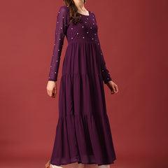 Poshak Hub Women Purple Georgette Embroidery Tiered Anarkali Kurta