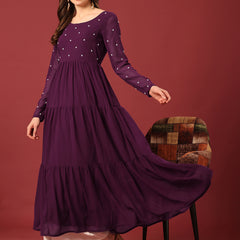 Poshak Hub Women Purple Georgette Embroidery Tiered Anarkali Kurta