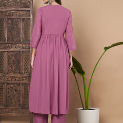 Poshak Hub Women Pink Star Georgette Alia Cut A Line Mirror Work Hand Embroidery Kurta palazzo