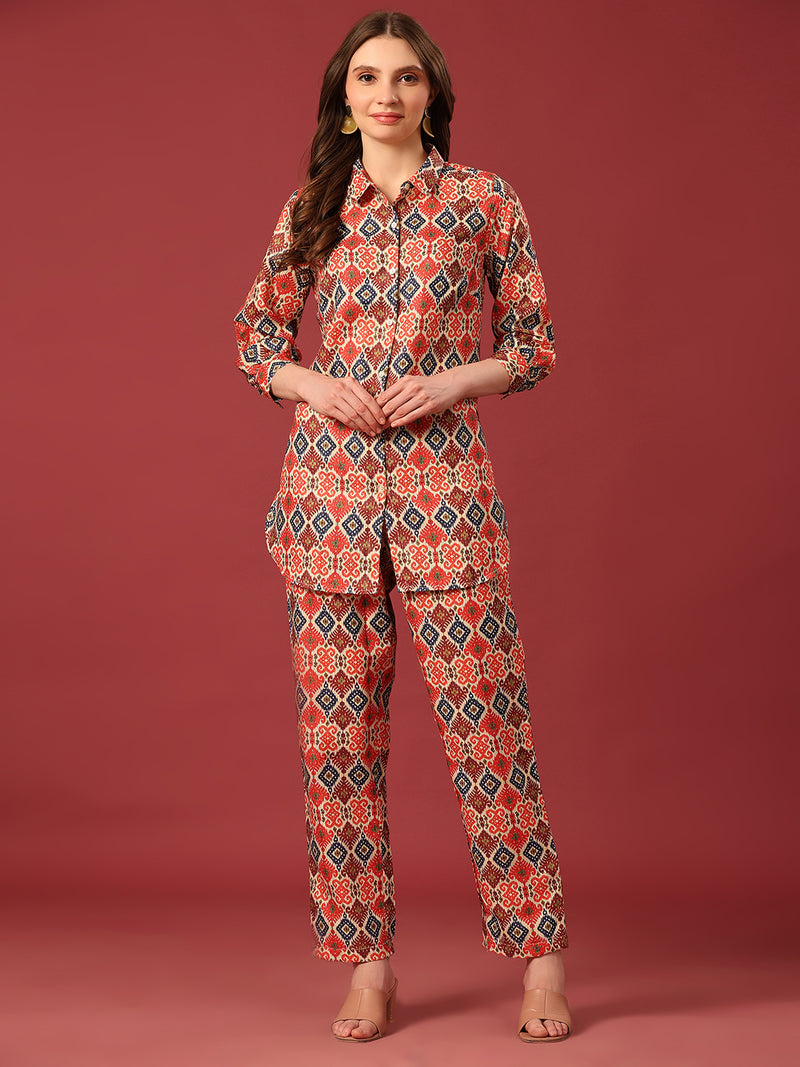 Poshak Hub Women Yellow Cotton Print Cord Set