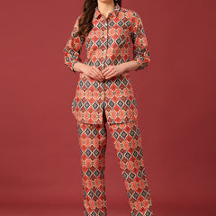 Poshak Hub Women Yellow Cotton Print Cord Set