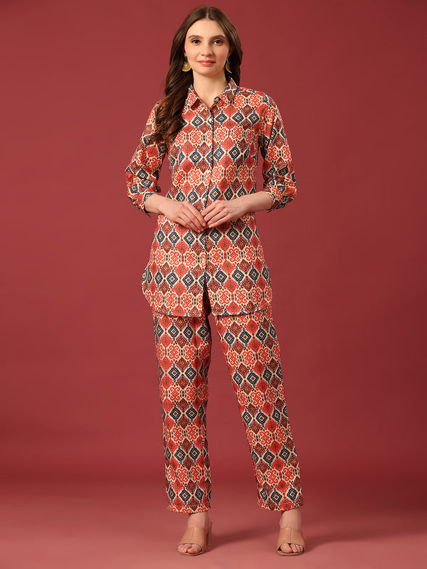 Poshak Hub Women Yellow Cotton Print Cord Set