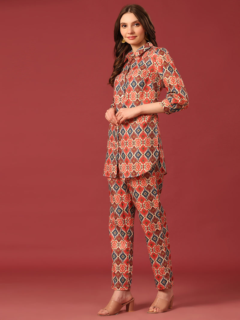 Poshak Hub Women Yellow Cotton Print Cord Set
