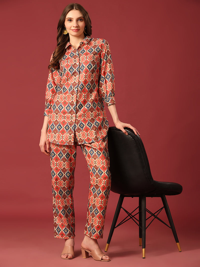 Poshak Hub Women Yellow Cotton Print Cord Set
