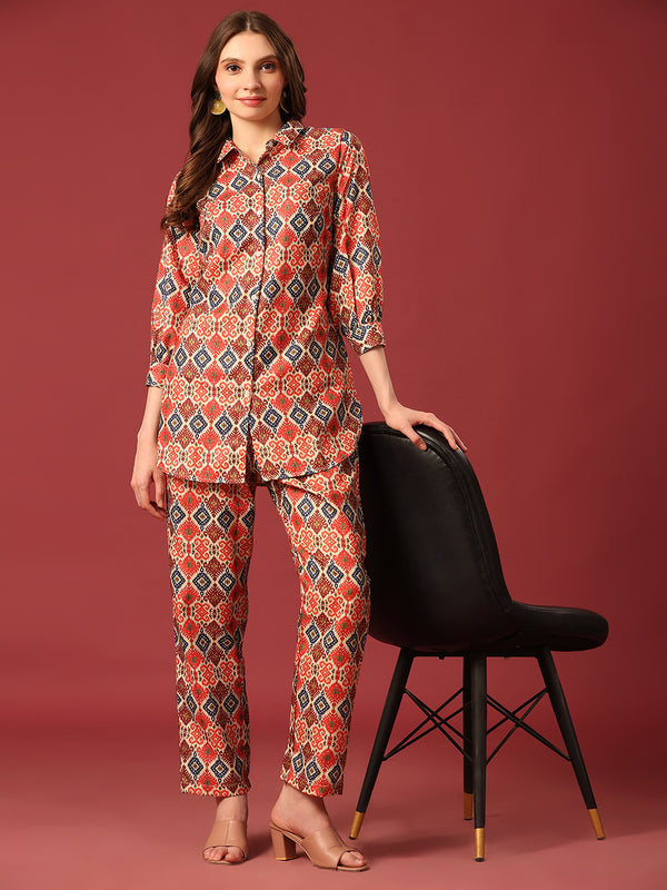 Poshak Hub Women Yellow Cotton Print Co-ord Set