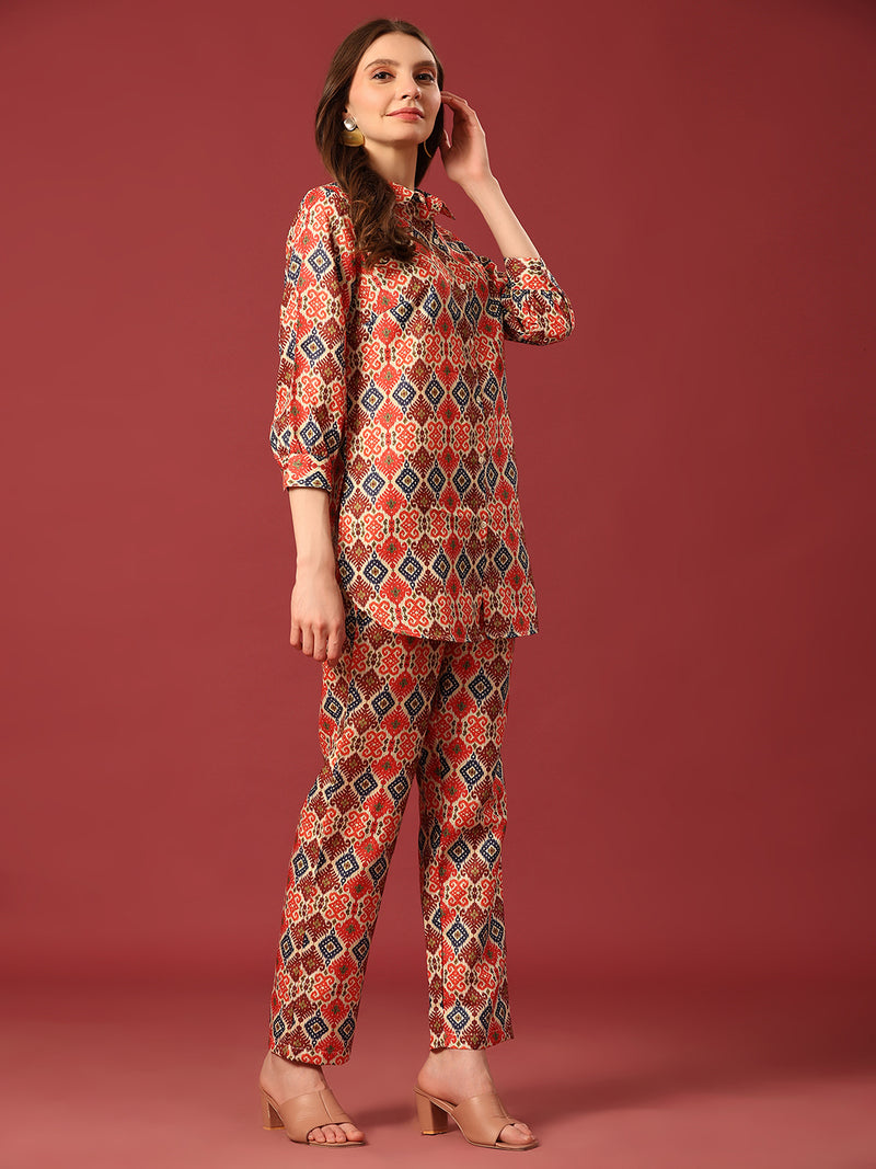 Poshak Hub Women Yellow Cotton Print Cord Set