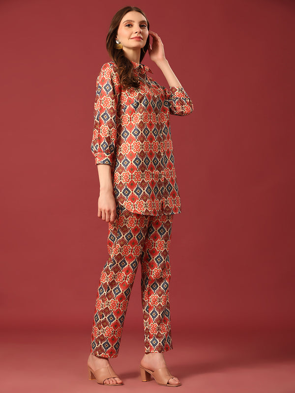 Poshak Hub Women Yellow Cotton Print Cord Set