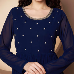Poshak Hub Women Blue Georgette Hand Embroidery Tiered Anarkali Kurta