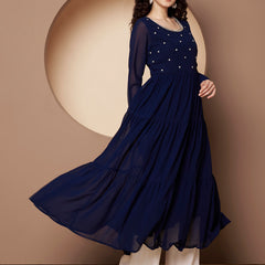 Poshak Hub Women Blue Georgette Hand Embroidery Tiered Anarkali Kurta