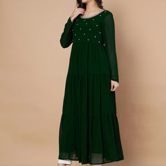 Poshak Hub Women Green Georgette Embroidery Tiered Anarkali Kurta