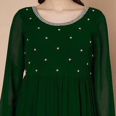Poshak Hub Women Green Georgette Embroidery Tiered Anarkali Kurta
