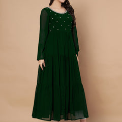 Poshak Hub Women Green Georgette Embroidery Tiered Anarkali Kurta