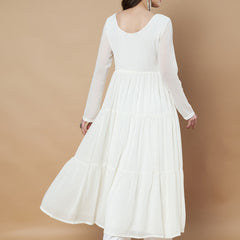 Poshak Hub Women Off-White Georgette Embroidery Tiered Anarkali Kurta