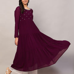 Poshak Hub Women Purple Georgette Embroidery Tiered Anarkali Kurta