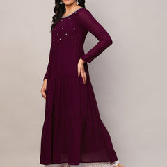 Poshak Hub Women Purple Georgette Embroidery Tiered Anarkali Kurta